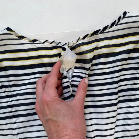 Talbots Cotton Navy, White, Yellow Stripe Sleeveless Full Dress, Size 10 - Picture 4 of 12
